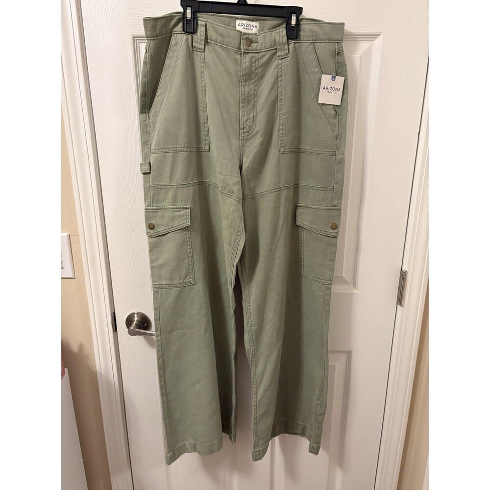 Arizona Jean Juniors Carpenter Cargo Jeans Tennessee Sage Wide Leg High Rise 11